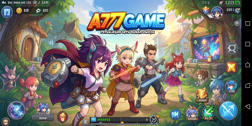 Gameplay A777GAME menampilkan karakter anime yang beraksi dalam pertempuran seru.