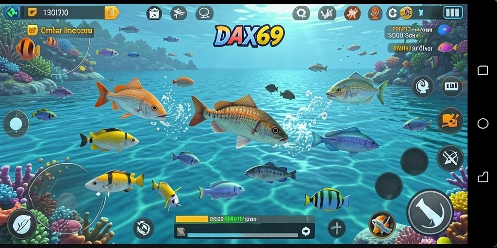 Screenshot DAX69 menampilkan aksi seru saat berburu ikan.