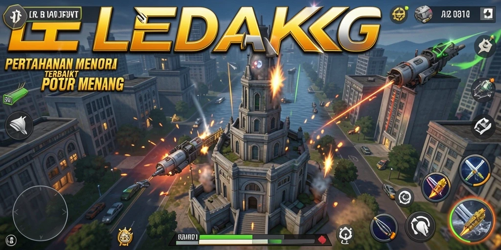Screenshot gameplay LEDAKGG yang menarik saat pertahanan menara.